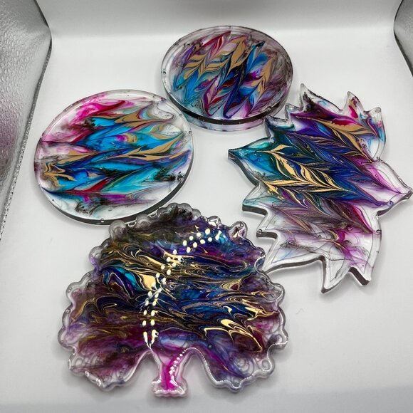 Colorful Swirl Resin Coaster – Abstract Rainbow Marble Design - Picture 1 of 6